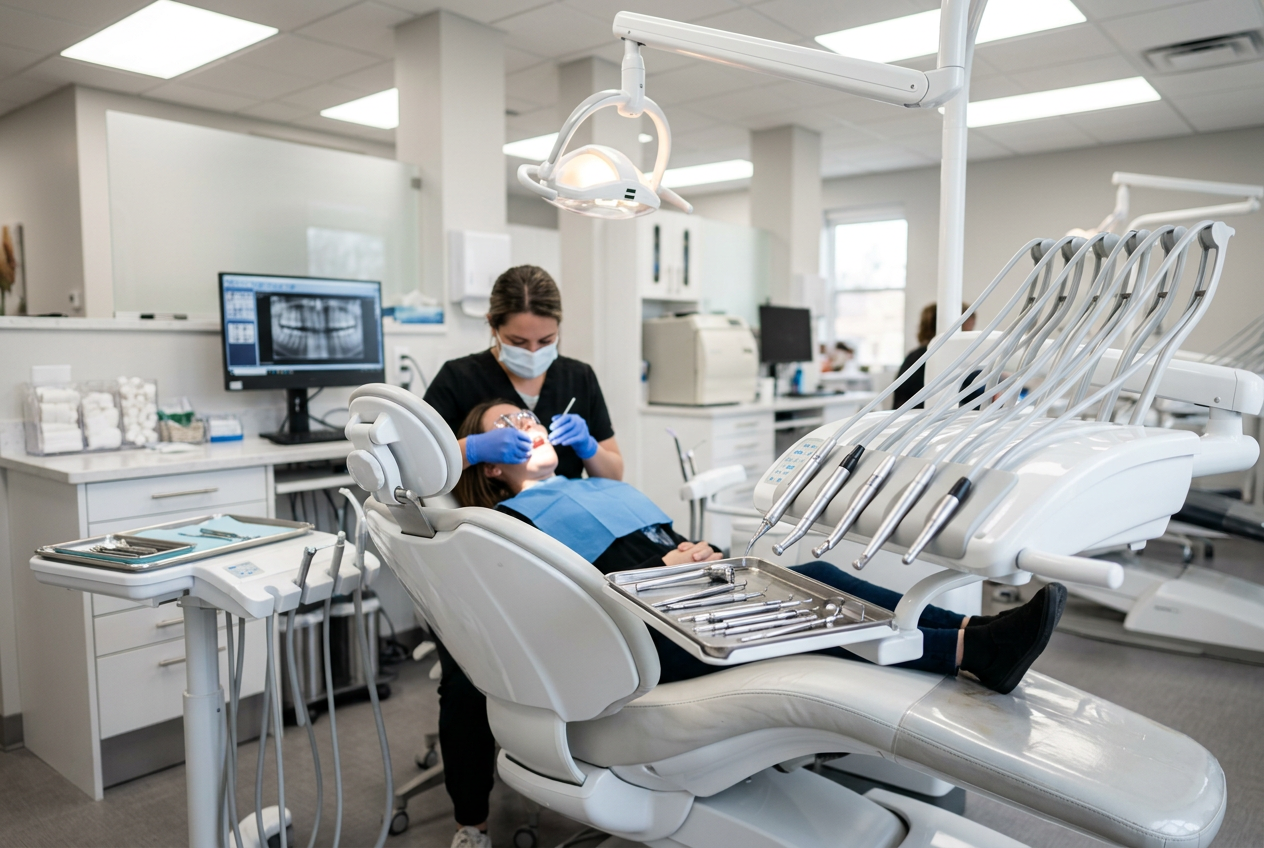 Poltrona odontoiatrica professionale in clinica moderna